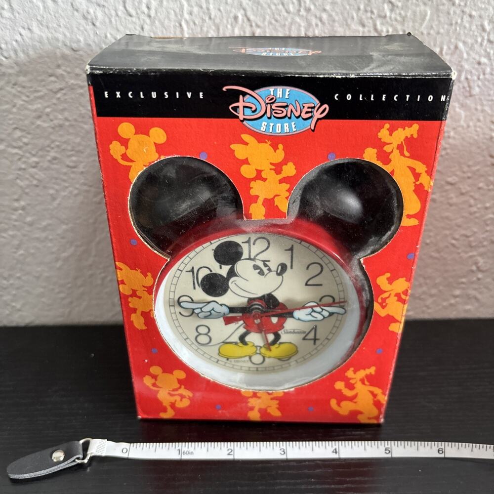 NIB Vintage Alarm Clock Sunbeam Disney Mickey Mouse Retro Red Wind-Up with Bell